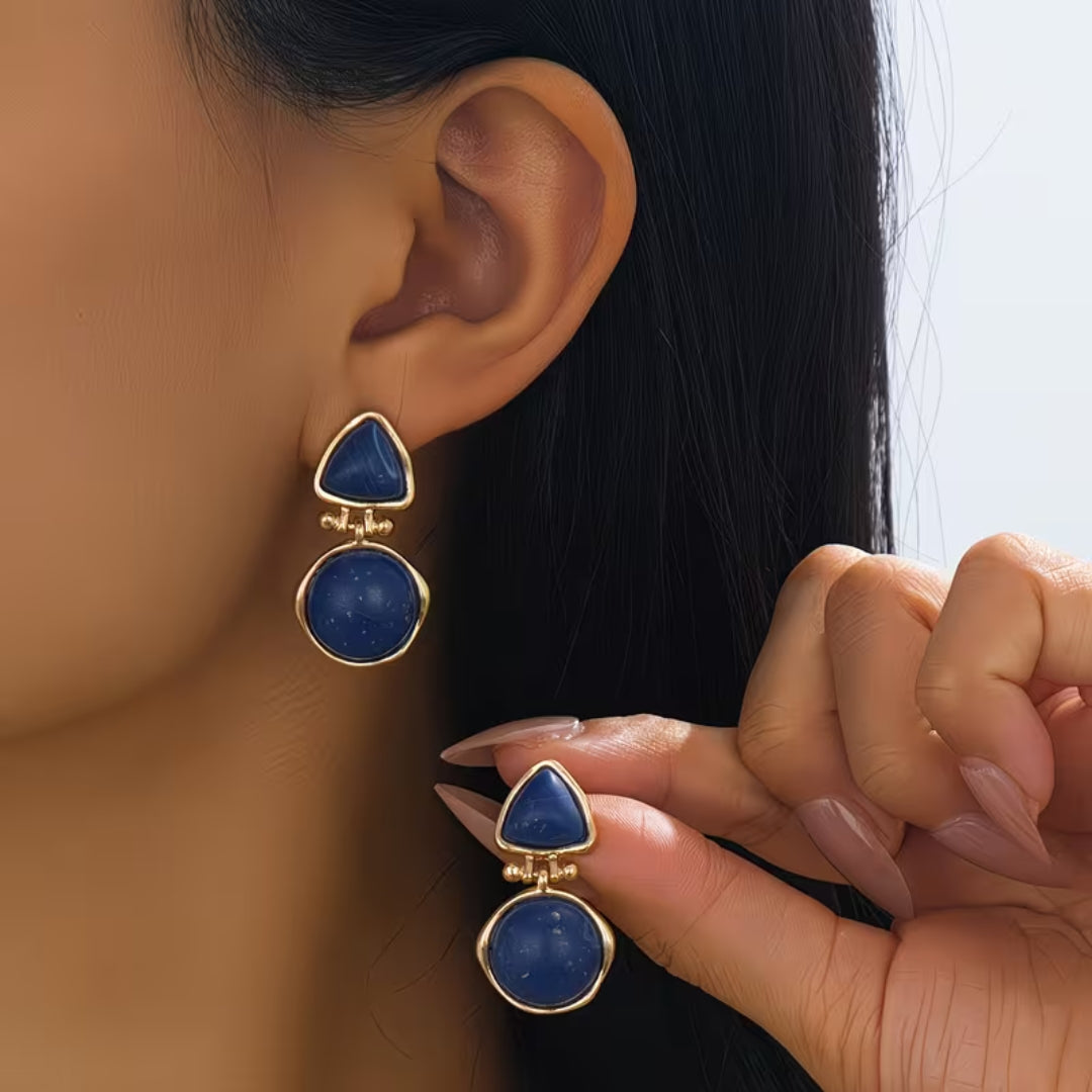 Modern Triangle &amp; Round Blue Earrings