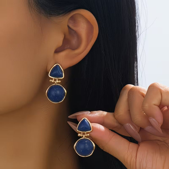 Modern Triangle &amp; Round Blue Earrings