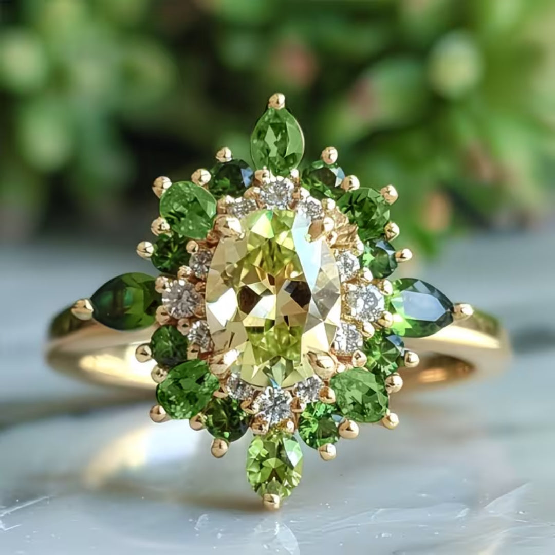 Vintage Oval Green Halo Ring