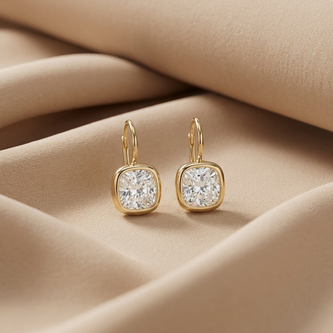 Harper 2ctw Cushion Cut Drop Earrings Yellow Gold
