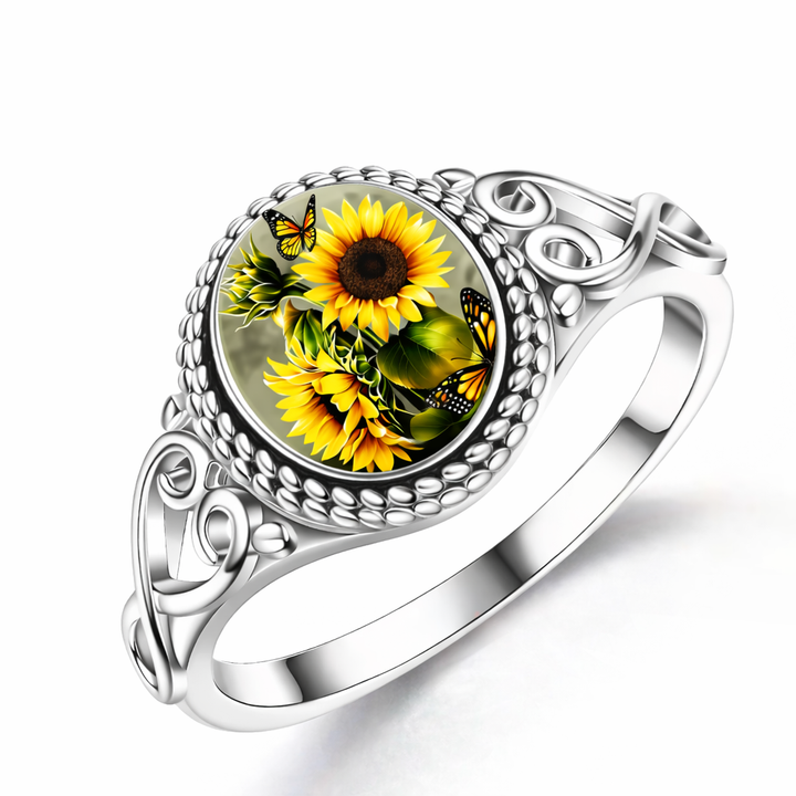 Sunflower Seal Silver Ring