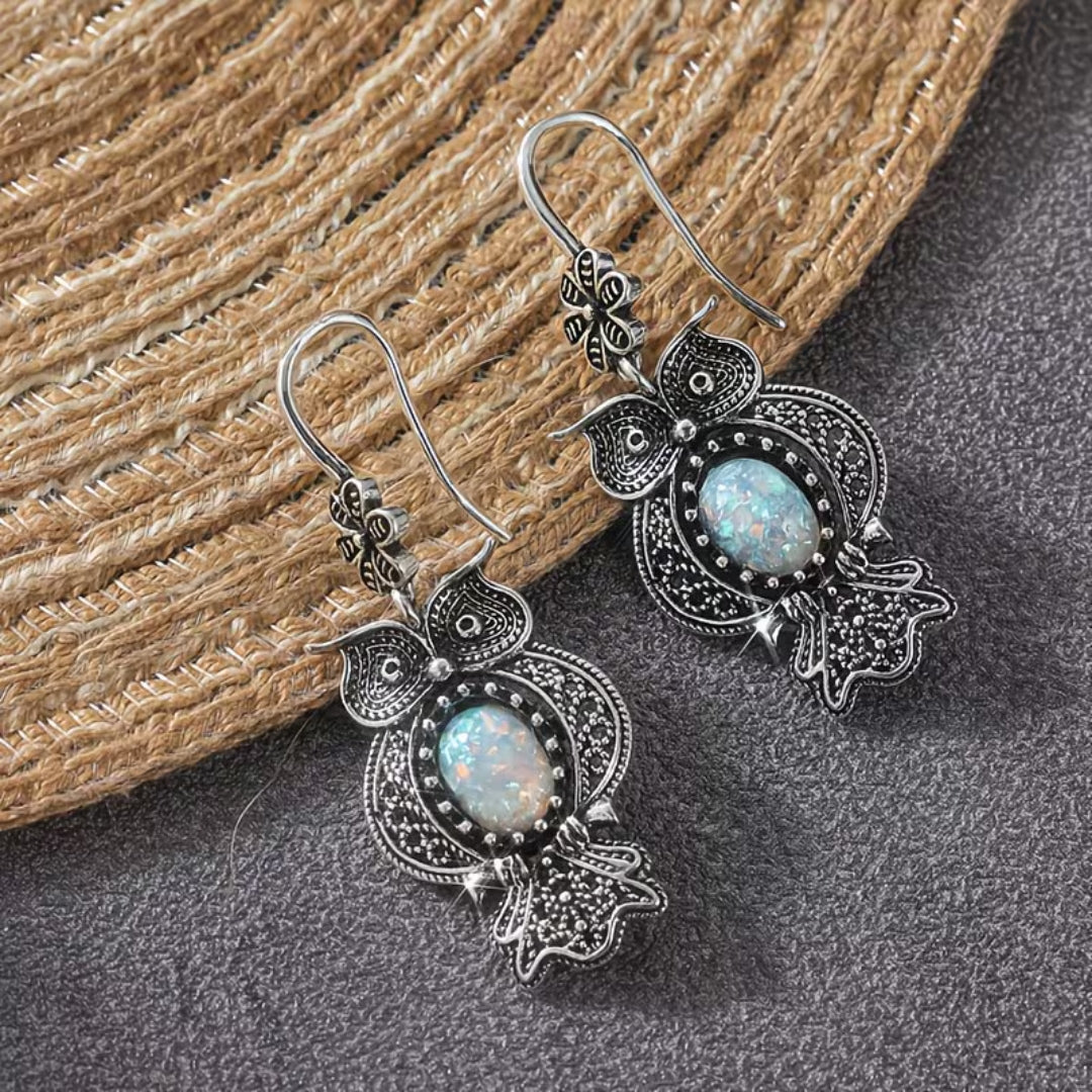 Vintage Owl Opal Drop Earrings