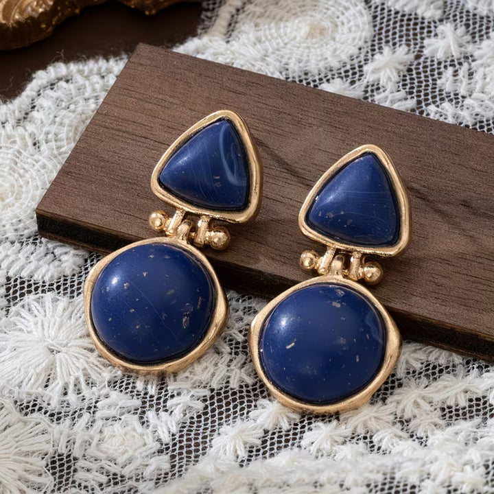 Modern Triangle &amp; Round Blue Earrings