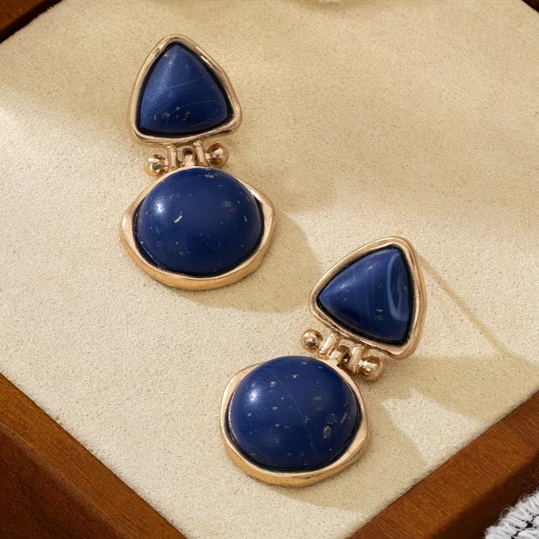 Modern Triangle &amp; Round Blue Earrings