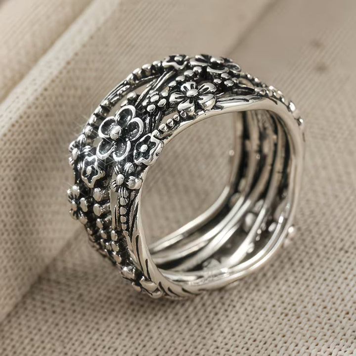 Silver Floral Garden Stack Ring