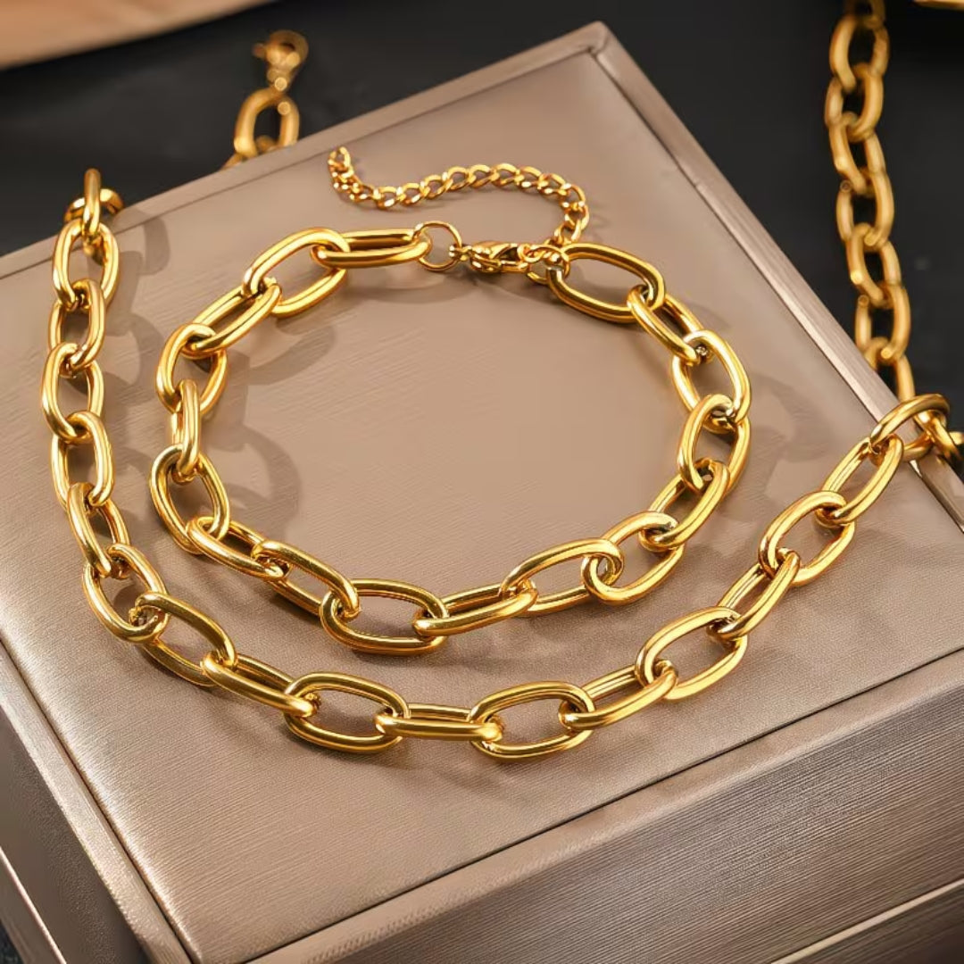 Bold Oval Link Necklace &amp; Bracelet Set