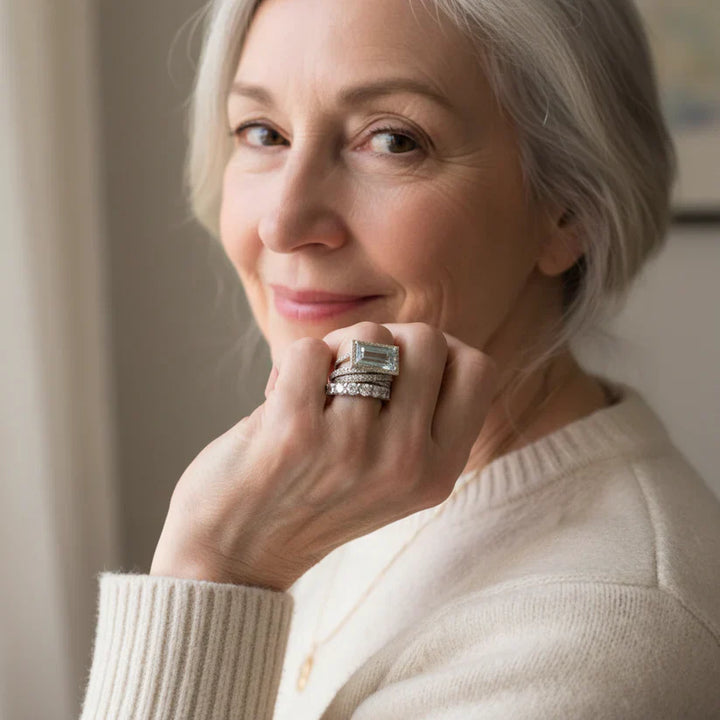 Vintage Silver Turquoise Glass Ring Set