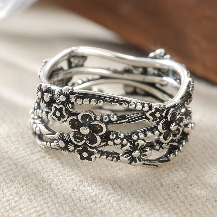 Silver Floral Garden Stack Ring