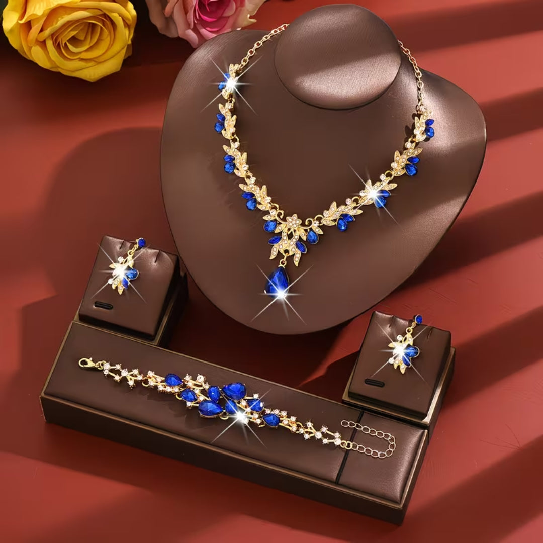 Blue Crystal Floral Jewelry Set