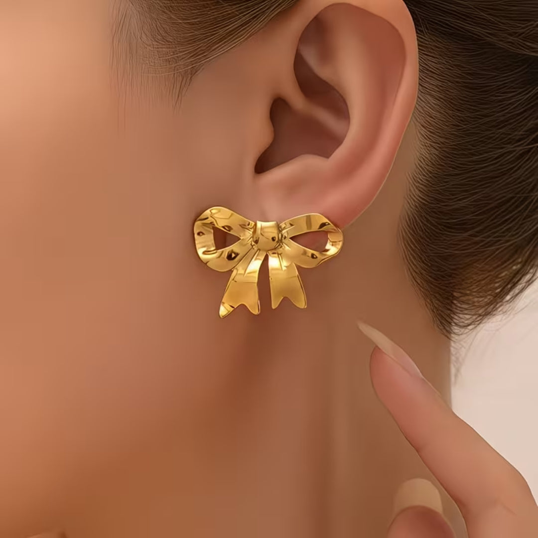 Gold Ribbon Bow Earrings
