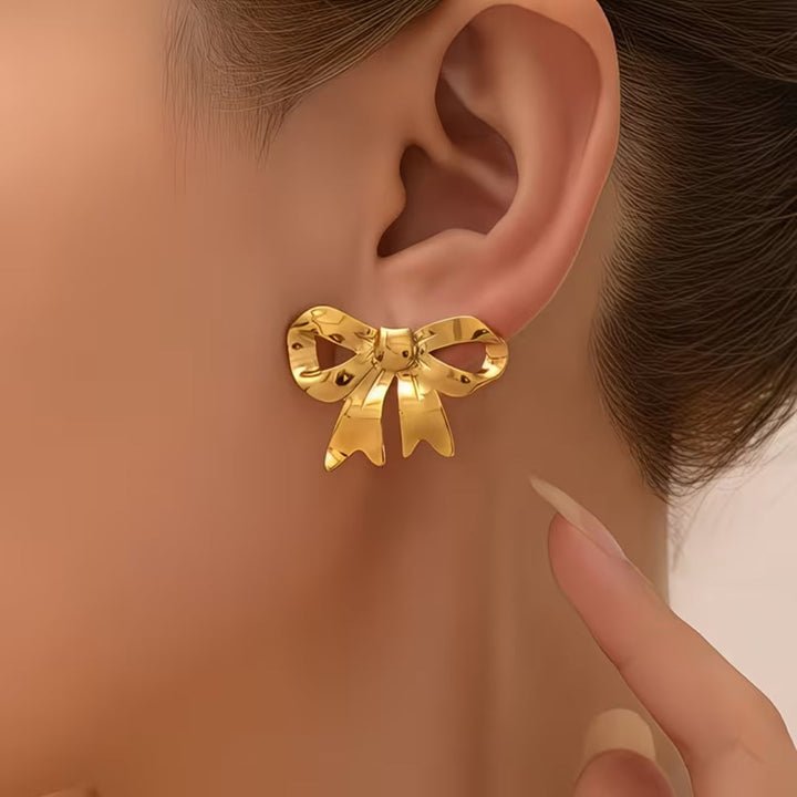 Gold Ribbon Bow Earrings