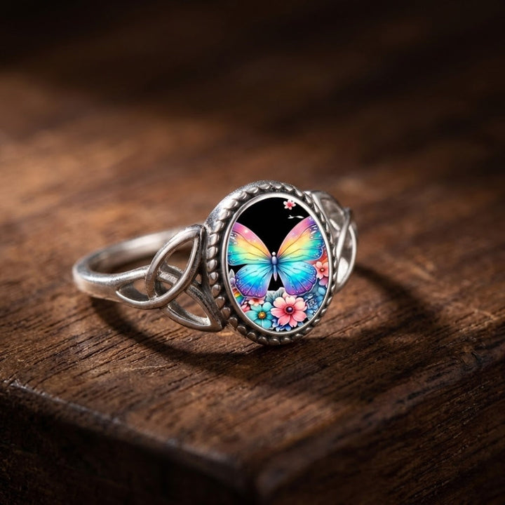 Colorful Butterfly Seal Silver Ring