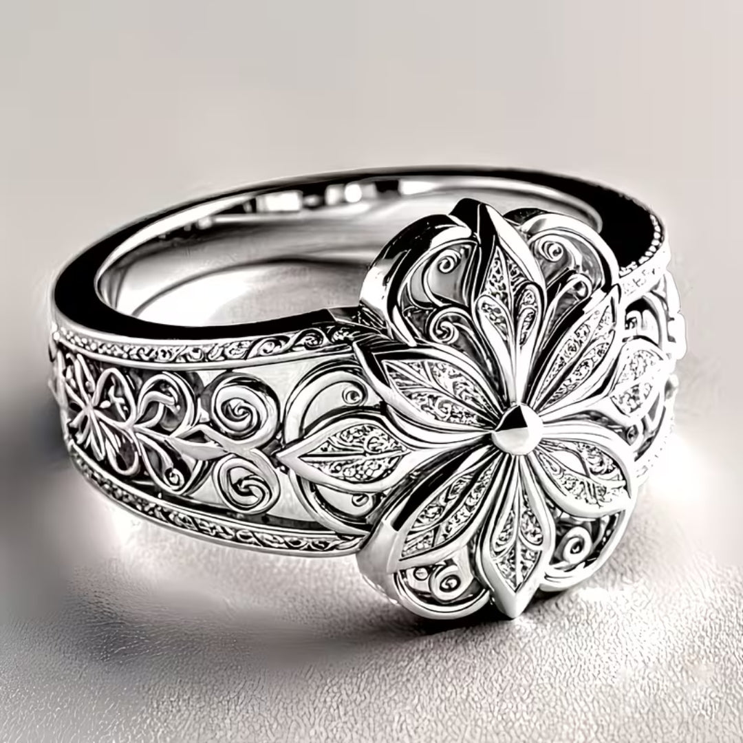 Ornate Silver Bloom Ring