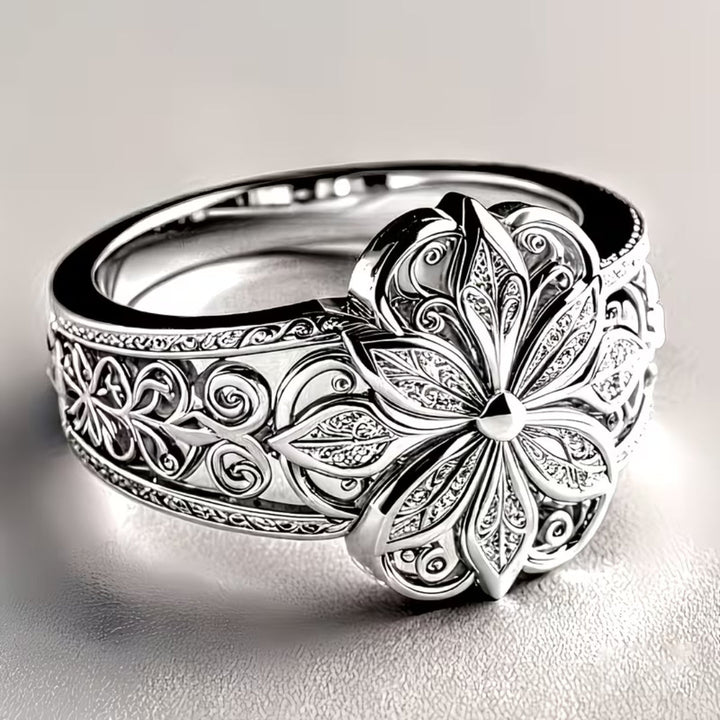 Ornate Silver Bloom Ring