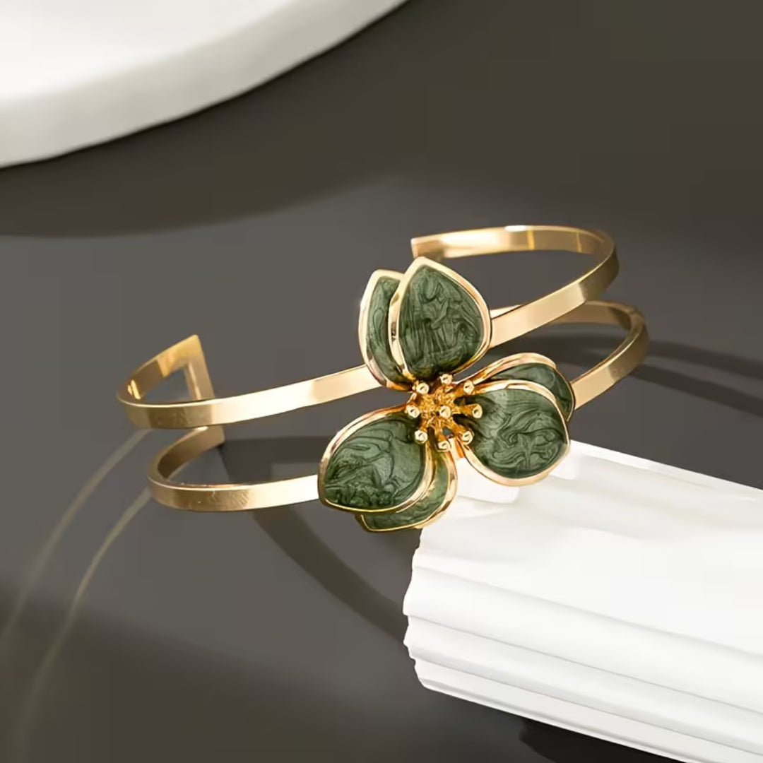 Green Enamel Floral Cuff Bracelet