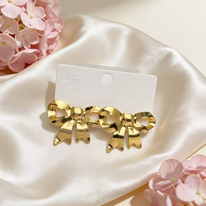 Gold Ribbon Bow Earrings