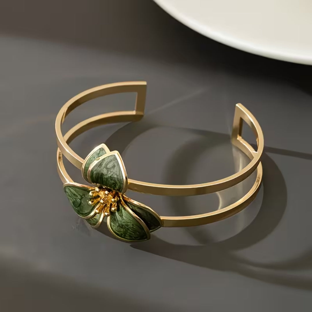 Green Enamel Floral Cuff Bracelet