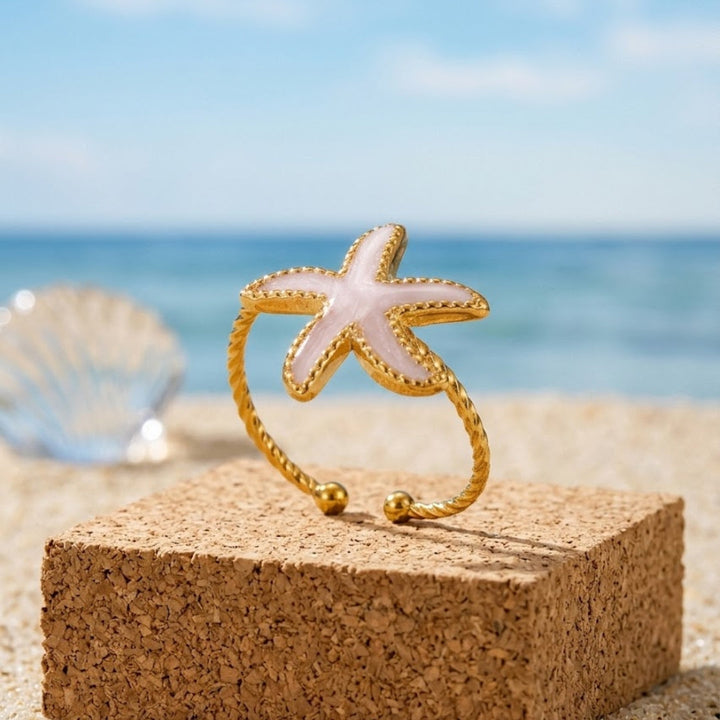 Adjustable White Starfish Gold Ring