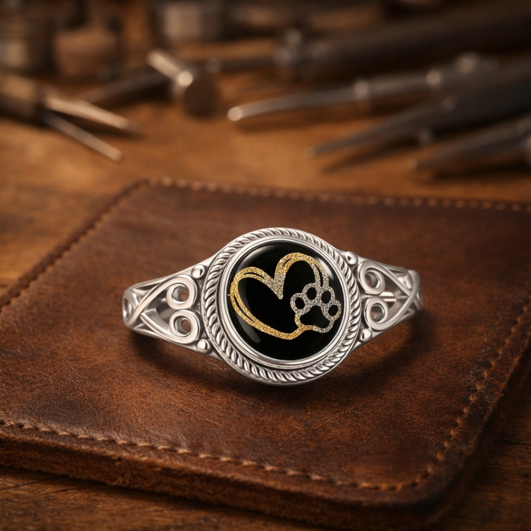 Artisanal Golden Heart &amp; Paw Ring