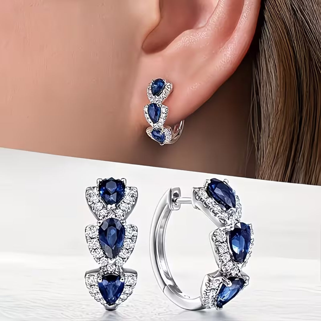 Triple Teardrop Blue Hoop Earrings