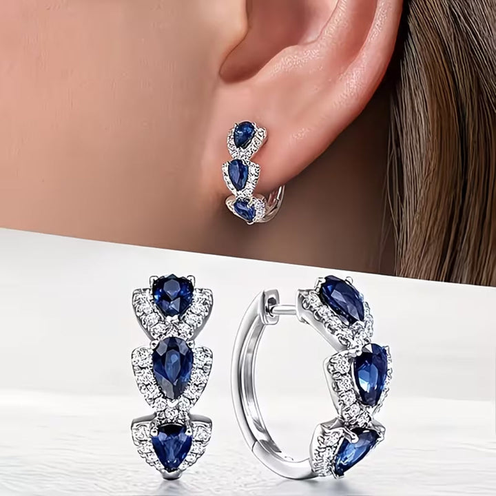 Triple Teardrop Blue Hoop Earrings