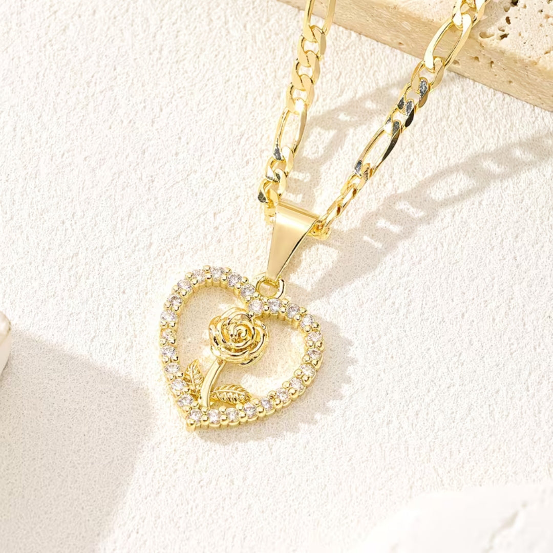 Crystal Heart Rose Necklace