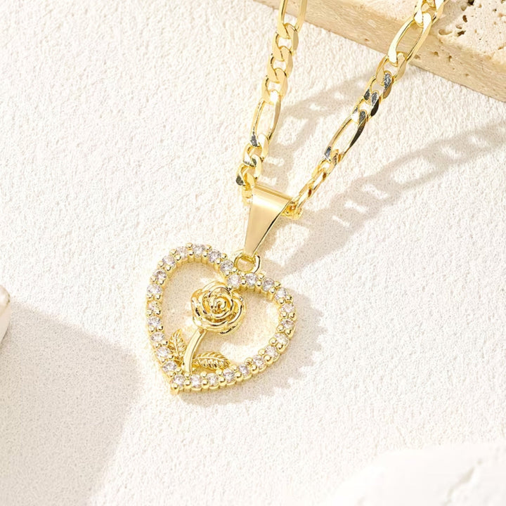 Crystal Heart Rose Necklace