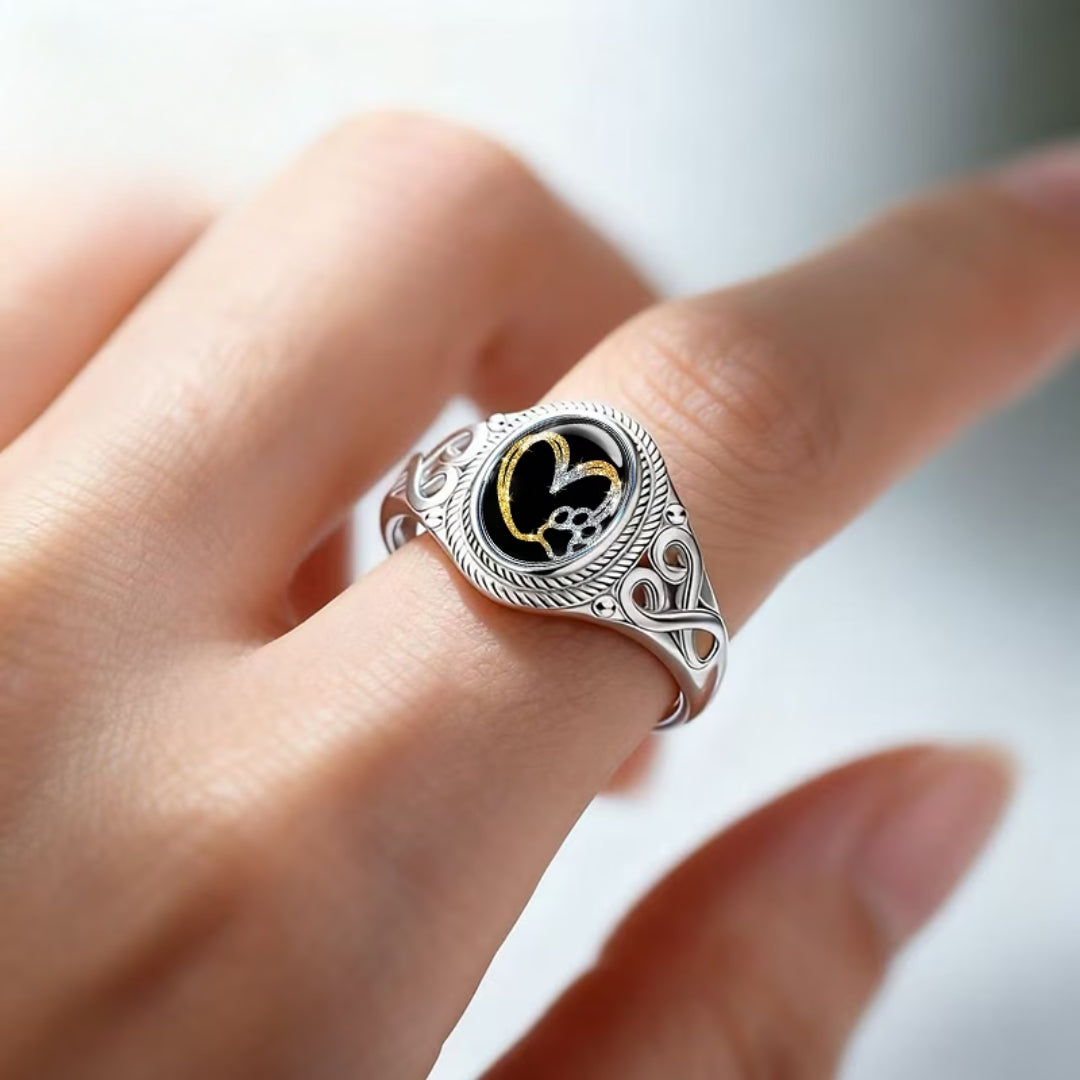 Artisanal Golden Heart &amp; Paw Ring