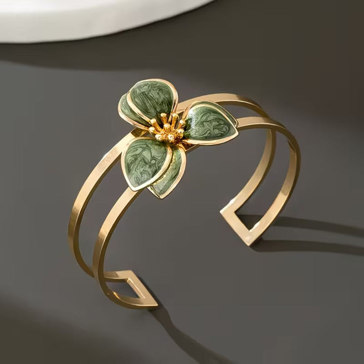 Green Enamel Floral Cuff Bracelet