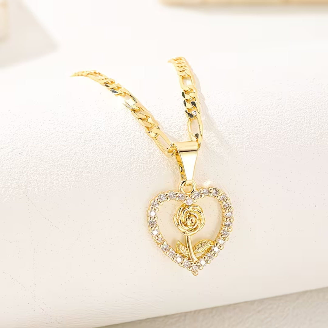 Crystal Heart Rose Necklace