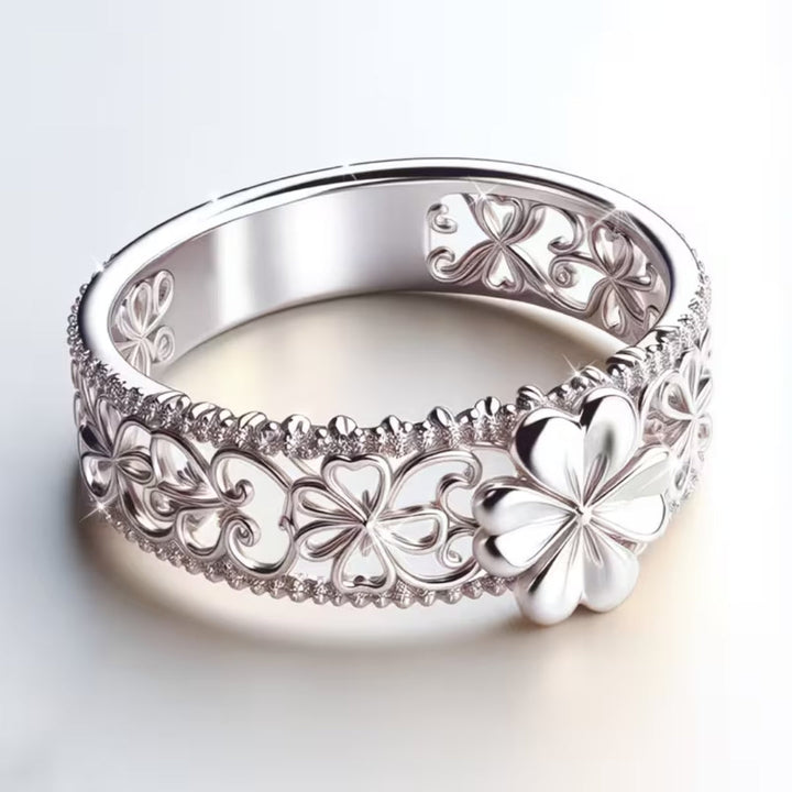 Cutout Floral Silver Band Ring