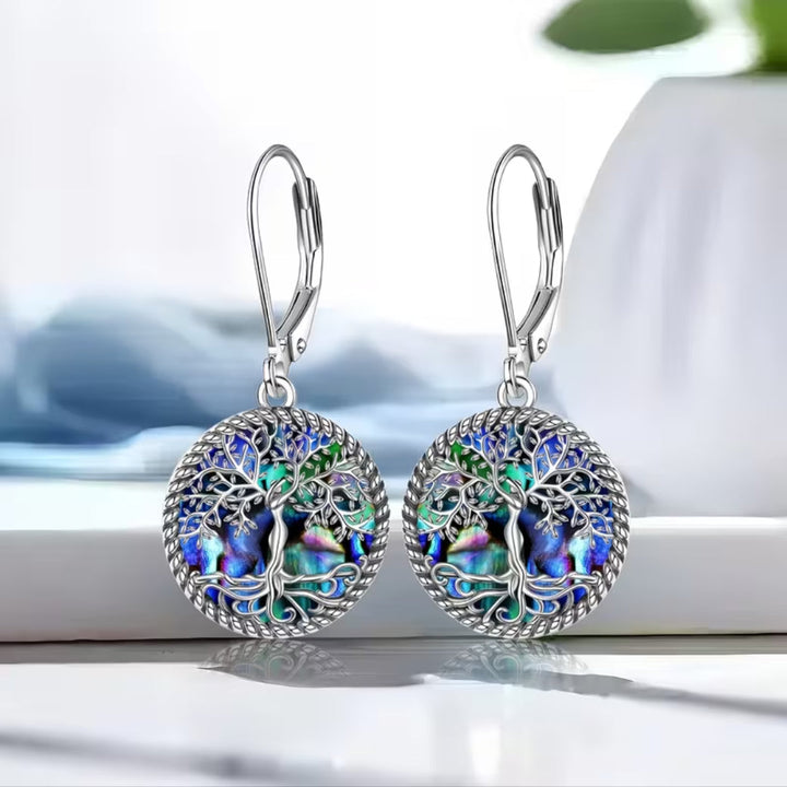Abalone Tree of Life Drop Earrings