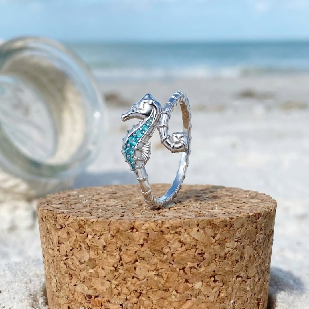 Adjustable Seahorse Silver Ring