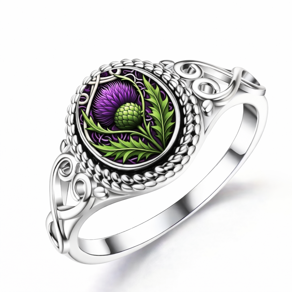 Violet Lotus Seal Silver Ring