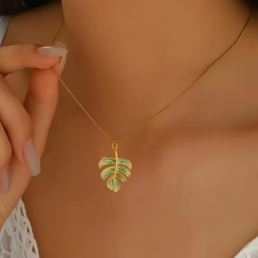 Tropical Monstera Leaf Pendant Necklace