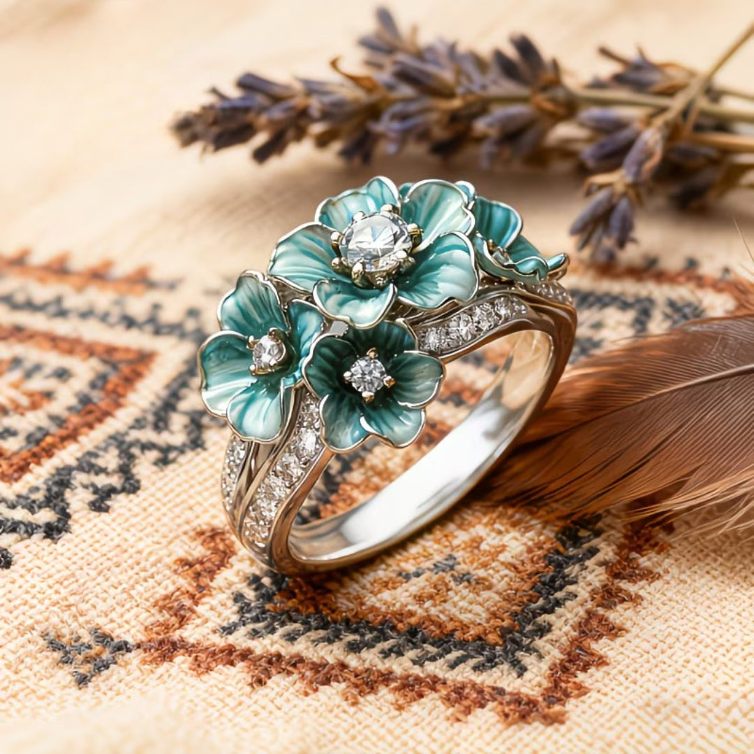 Vintage Floral Red Stone Ring