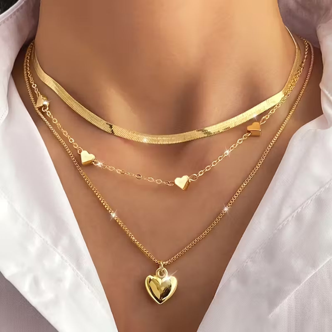 Layered Heart Snake Necklace