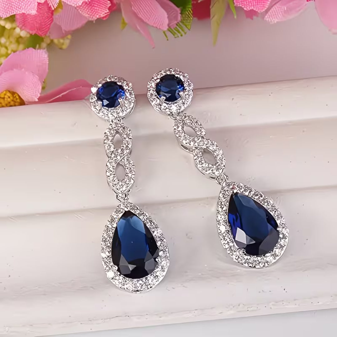 Twisted Pave &amp; Blue Drop Earrings