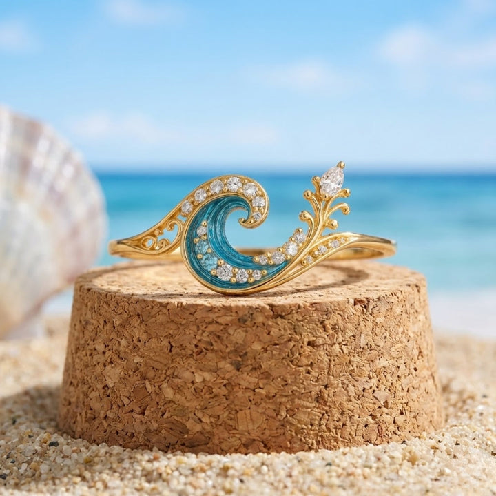Adjustable Ocean Wave Gold Ring