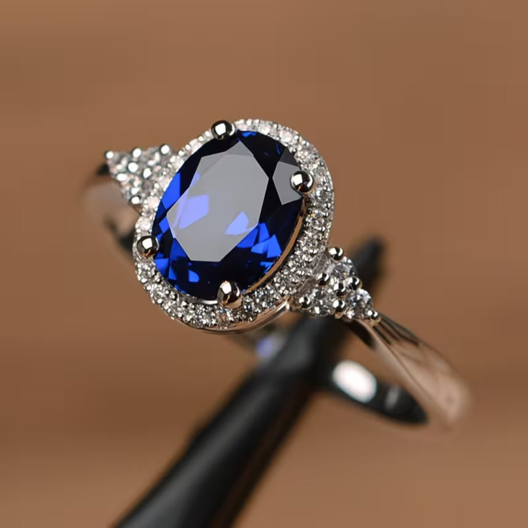 Elegant Oval Sapphire Blue Ring