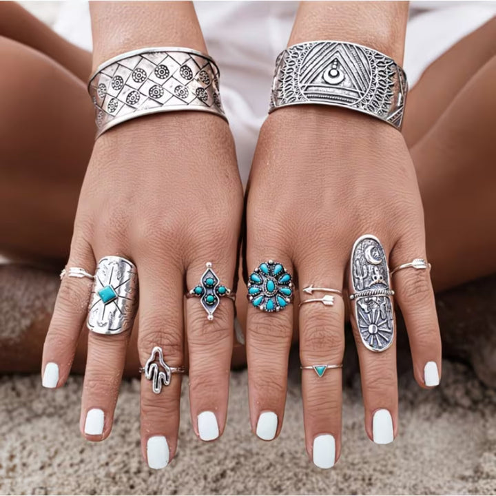 Bohemian Turquoise Rings Set