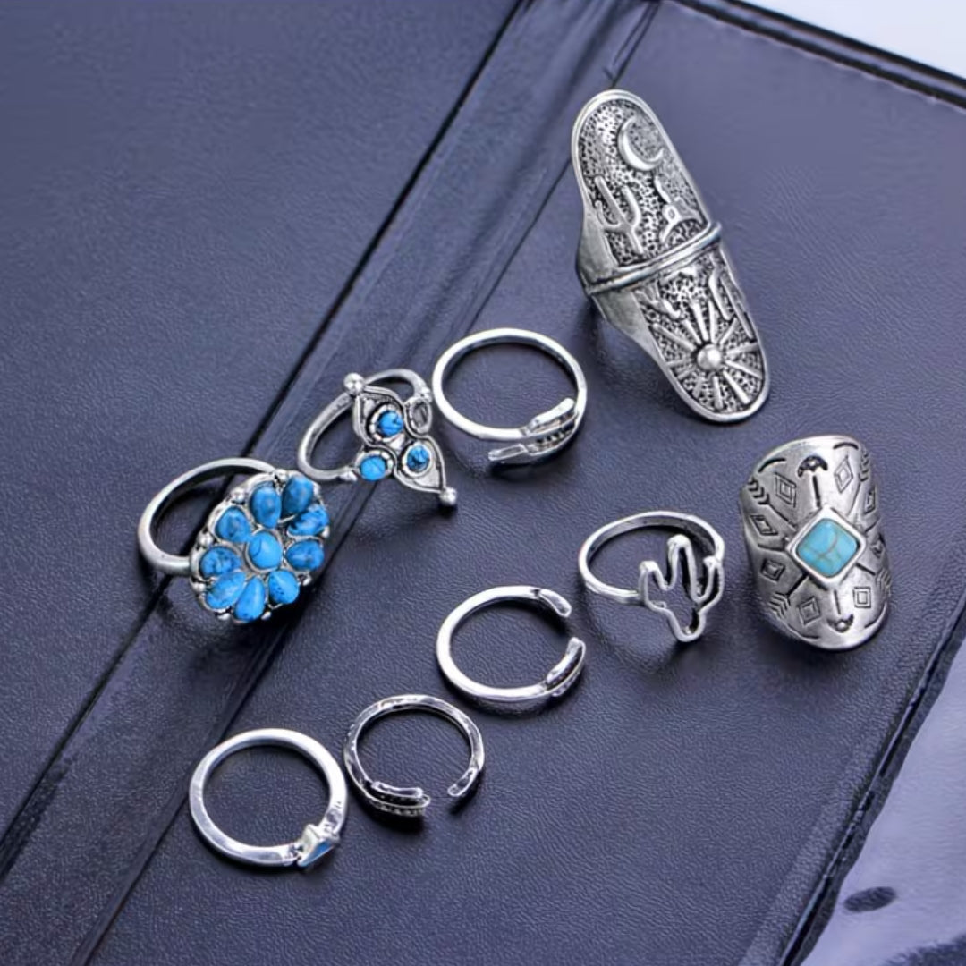 Bohemian Turquoise Rings Set