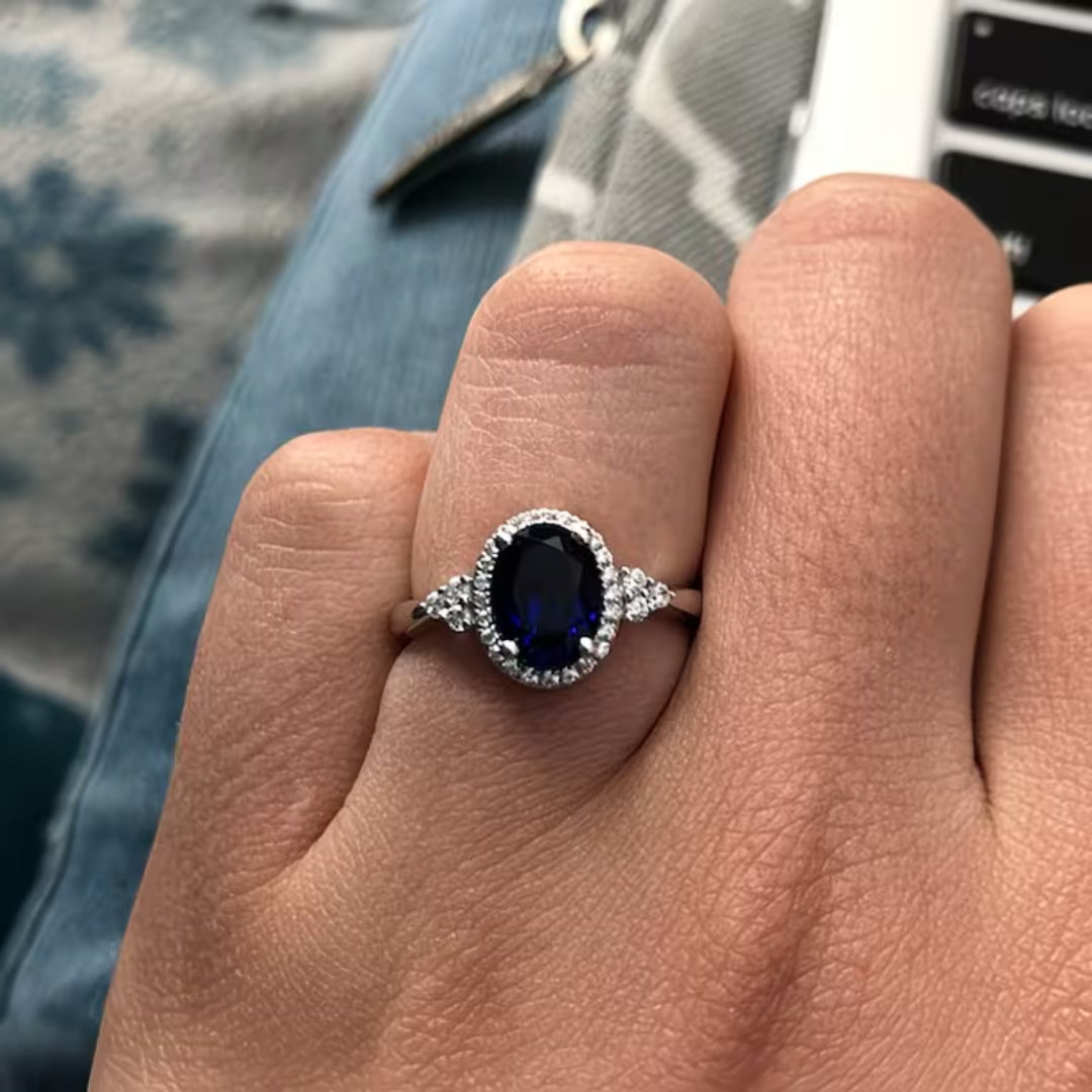Elegant Oval Sapphire Blue Ring