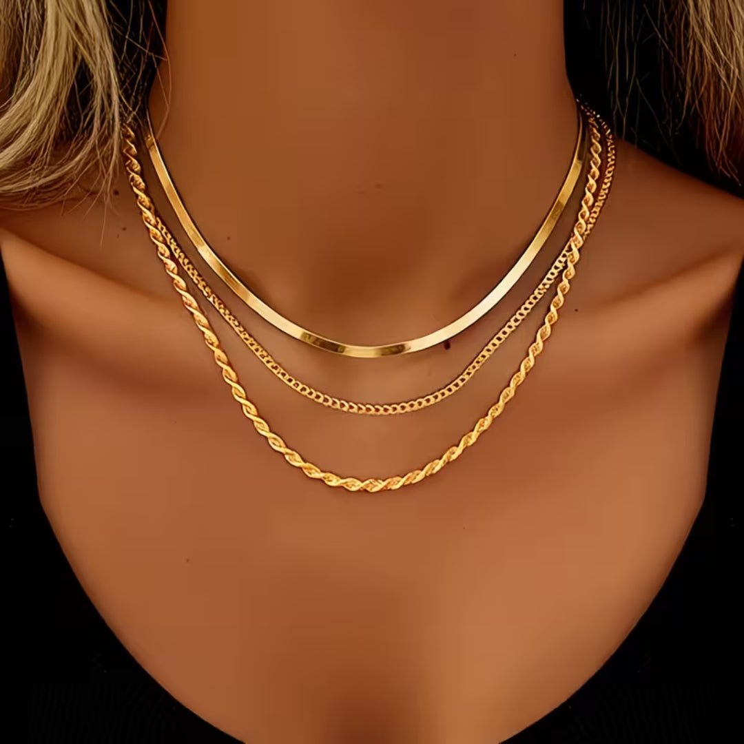 Triple Layer Snake &amp; Rope Necklace