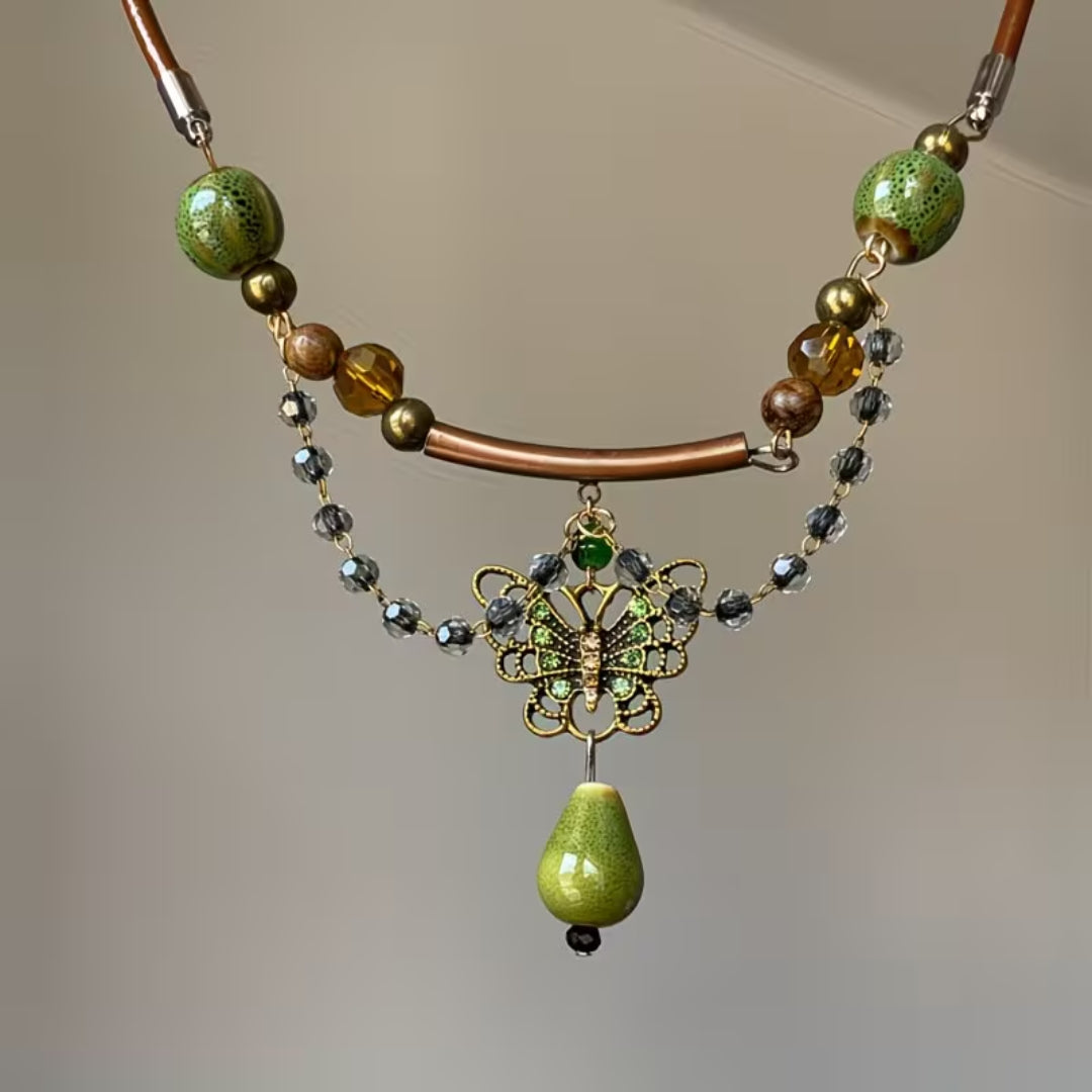 Bohemian Butterfly Teardrop Beaded Necklace