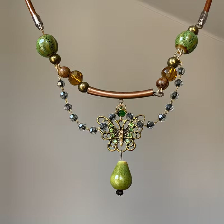 Bohemian Butterfly Teardrop Beaded Necklace