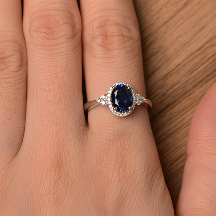 Elegant Oval Sapphire Blue Ring