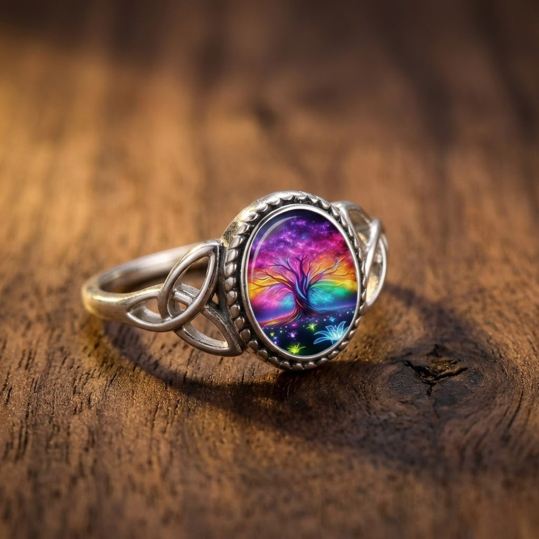 Rainbow Tree of Life Silver Ring