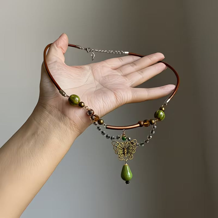 Bohemian Butterfly Teardrop Beaded Necklace