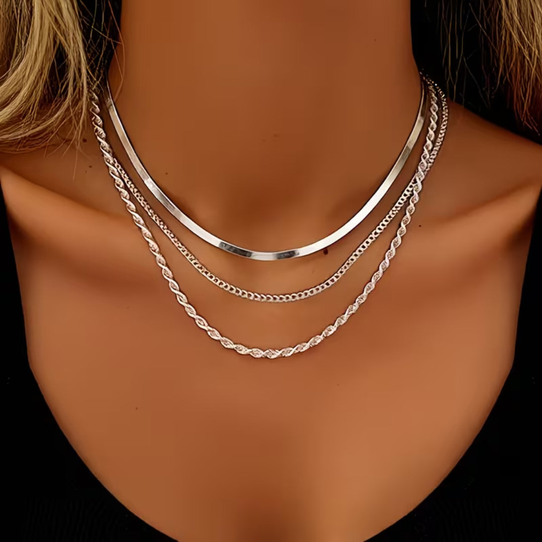 Triple Layer Snake &amp; Rope Necklace